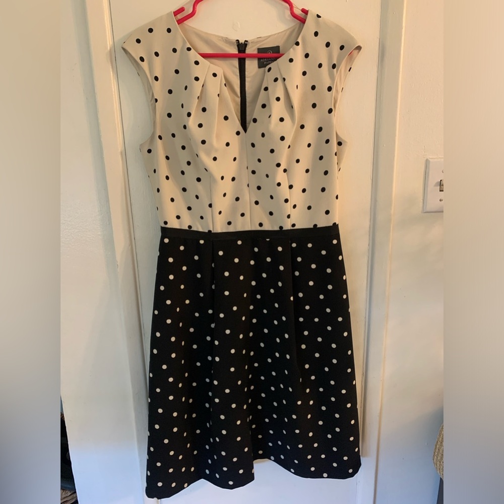 Adrianna Papell Black and White Polka Dot Midi Dress - Picture 4 of 9